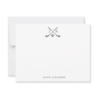 Golf clubs and Ball with Initials Flat  Note Card