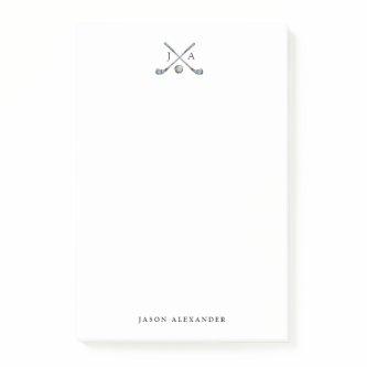 Golf clubs and Ball with Initials Flat  Post-it Notes