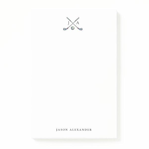 Golf clubs and Ball with Initials Flat  Post-it Notes