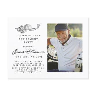 Golf Theme Retirement Party Photo Black White Invitation Postcard
