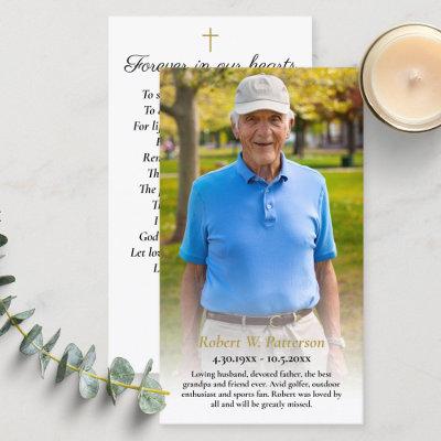 Golfer Simple Photo Funeral Memorial Prayer Card