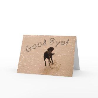 Good Bye and Farewell Dog Running on the Beach Card