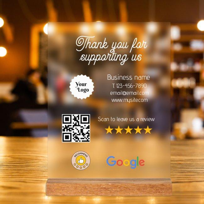 Google Review My Business Black Qr Code Logo  Acrylic Sign