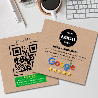 Google Review With QR Code Link Kraft Rustic Square