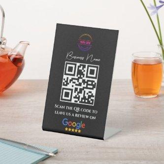 Google Reviews Business Rating Link QR Code Black  Pedestal Sign