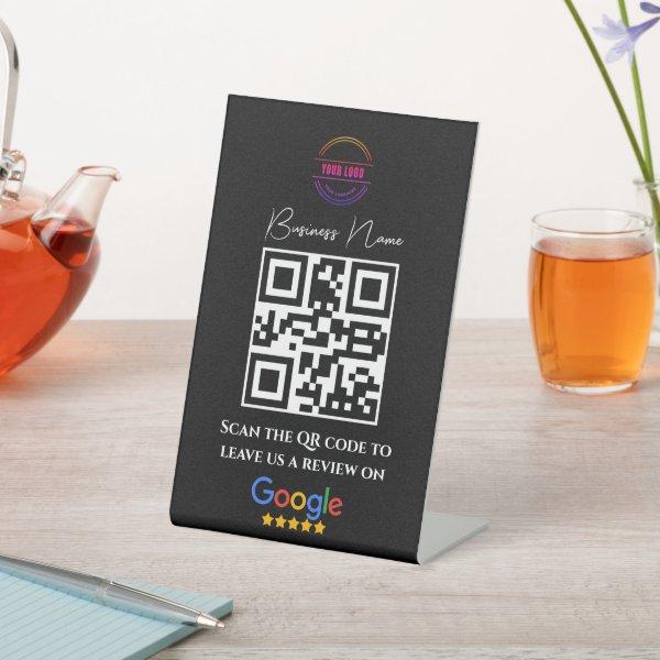 Google Reviews Business Rating Link QR Code Black  Pedestal Sign