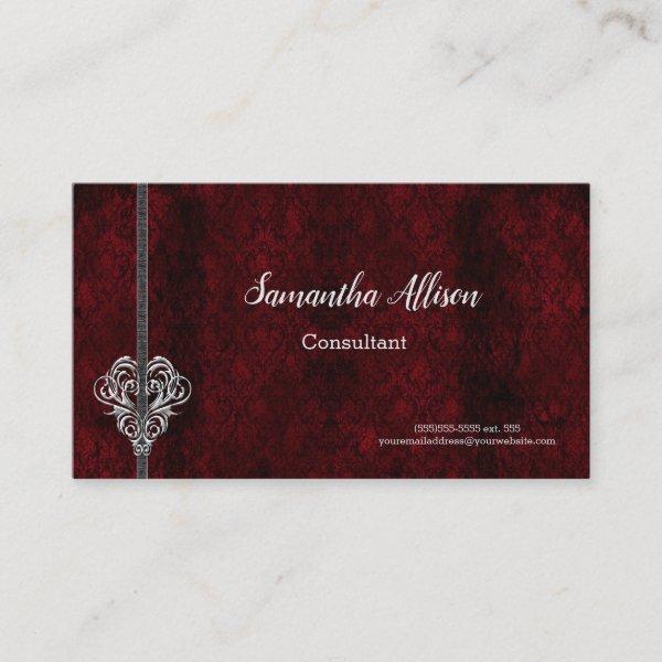 Goth Red Damask Silver Heart