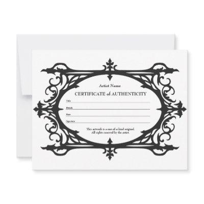 Gothic Certificate of Authenticity for Art Note Card