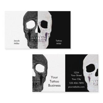 Gothic Half Skull Head Black And White Tattoo Shop