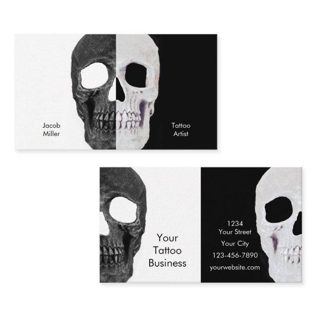 Gothic Half Skull Head Black And White Tattoo Shop