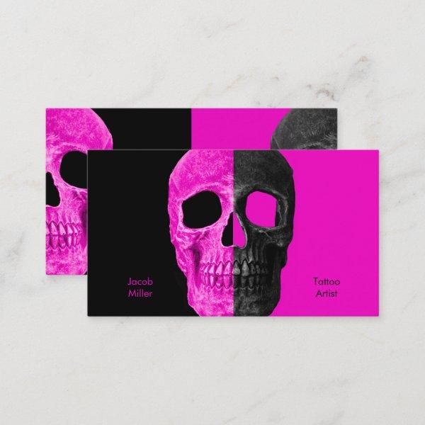 Gothic Half Skull Heads Pink Black Tattoo Shop