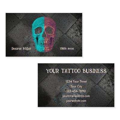 Gothic Half Skull Teal Black Tattoo Shop