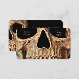 Gothic Human Skull Face Brown Green Tattoo Shop
