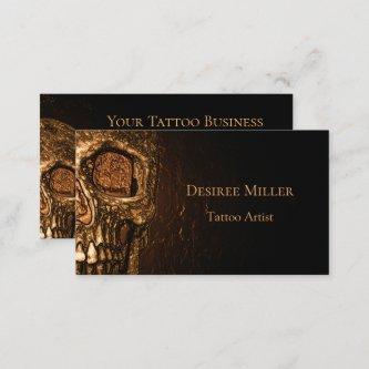 Gothic Skull Face Glowing Gold Black Tattoo Shop