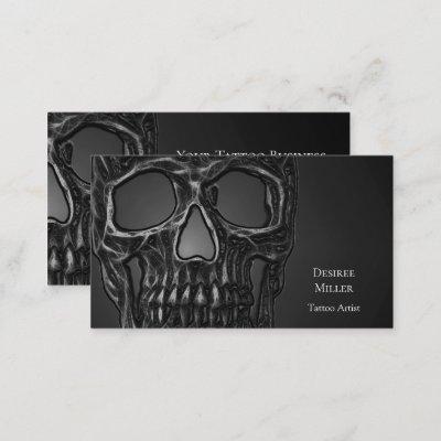 Gothic Skull Head Gray Metallic Tattoo Shop