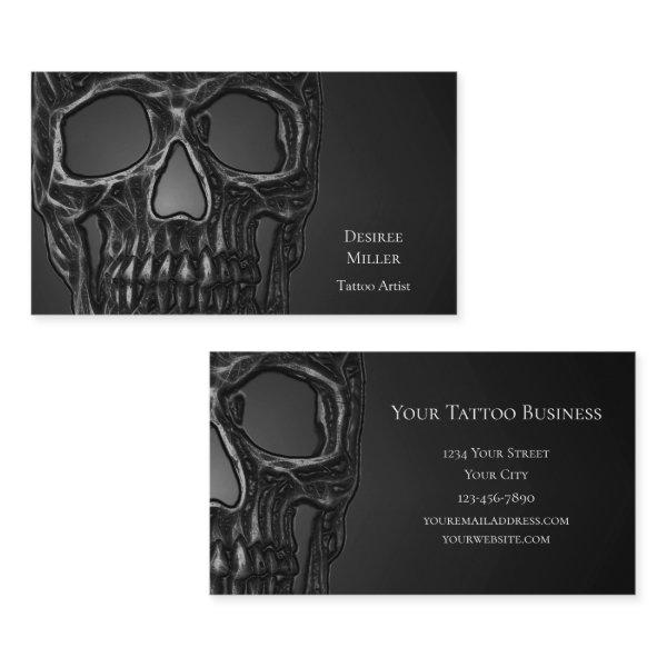 Gothic Skull Head Gray Metallic Tattoo Shop