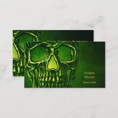 Gothic Skull Head Green Neon Metallic Tattoo Shop