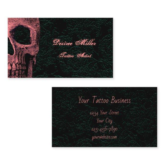 Gothic Skull Head Pink Black Floral Tattoo Artist