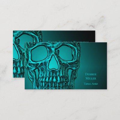 Gothic Skull Head Teal Green Tattoo Shop