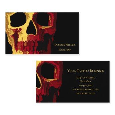 Gothic Skull Head Yellow Red Black Macabre