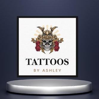 Gothic Skull & Samurai Helmet Modern Tattoo Artist Square
