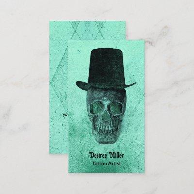 Gothic Skull With Top Hat Neon Green Vintage