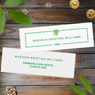 Grad Glam Green Cap High School Custom Name Calling Card