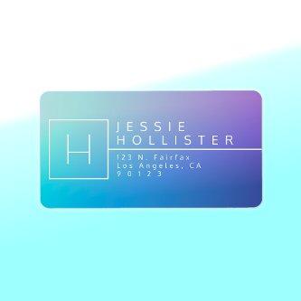 Gradient Blue & White Monogrammed Return Address Label