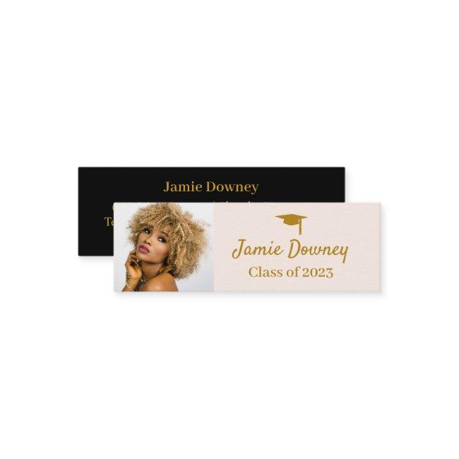 Graduate Name Card | Photo | Black, Pink & Gold