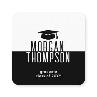 Graduate Name Contact Info Black White Graduation Square