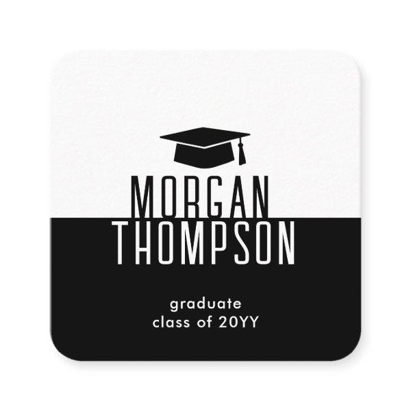 Graduate Name Contact Info Black White Graduation Square