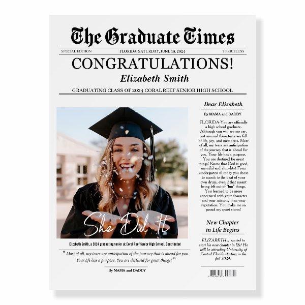 Graduate Printable Newspaper Keepsake, Graduation  Foam Board