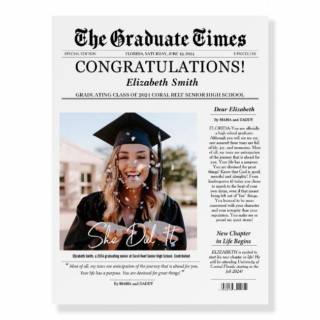 Graduate Printable Newspaper Keepsake, Graduation Foam Board