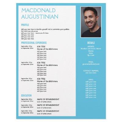 Graduate RESUME TEMPLATE Customizable Photo CYAN Letterhead