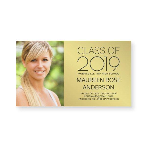 Graduation Name Card Gold Foil Grad Photo Contact