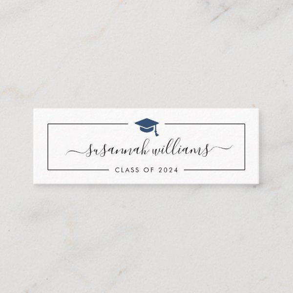 Graduation Name Card Modern Script Blue Cap