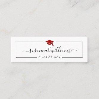Graduation Name Card Modern Script Red Cap