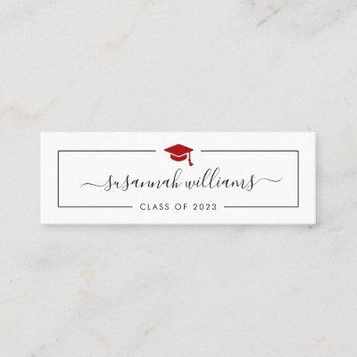 Graduation Name Card Modern Script Red Cap