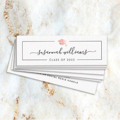 Graduation Name Card Modern Script Rose Gold Cap