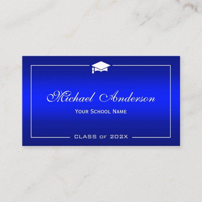 Graduation Name Card - Stylish Plain Blue Gradient