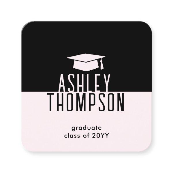 Graduation Name & Contact Info Modern Blush Pink Square