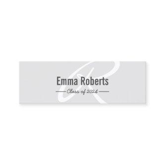 Graduation Name Tag- Silver Monogram Script Insert