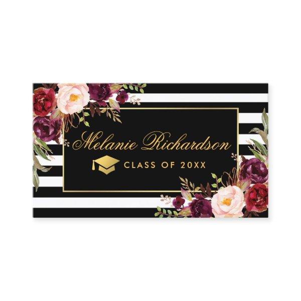 Graduation Networking Burgundy Floral Gold Striped