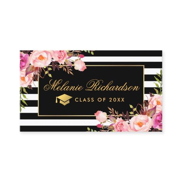 Graduation Networking Pink Floral Gold Striped