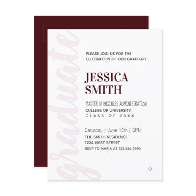 Graduation Party Invitation Modern Simple Red Postcard