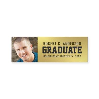 Graduation Photo Name Card Faux Gold Foil