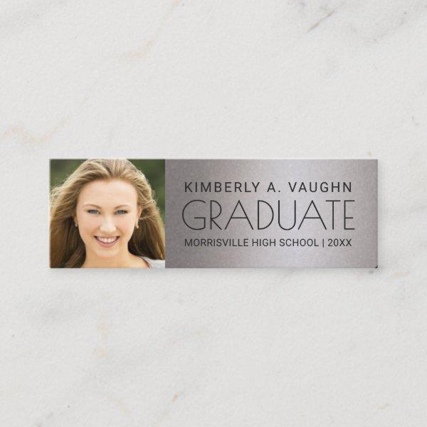 Graduation Photo Name Card Faux Silver Foil