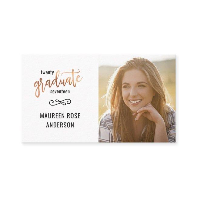 Graduation Photo Name Cards Rose Gold Accent