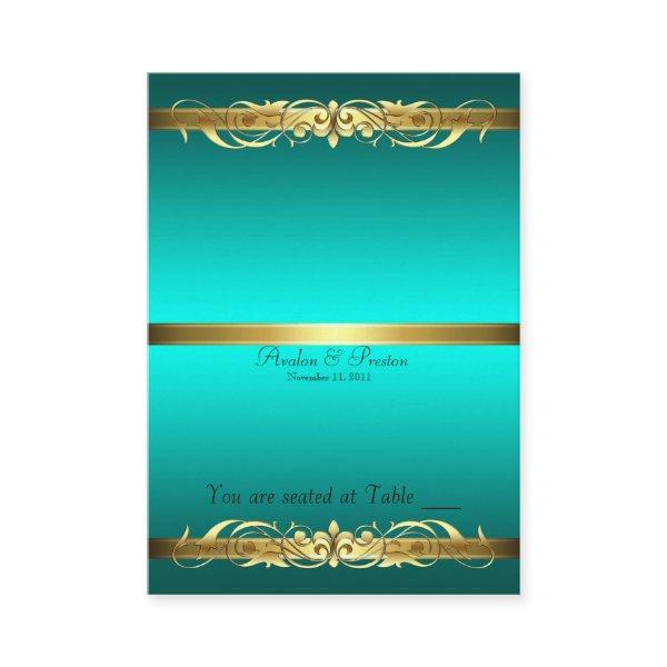 Grand Duchess Teal & Gold Scroll Table Placecard