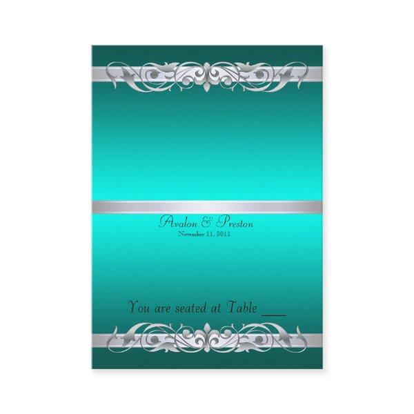 Grand Duchess Teal Scroll Folding Table Placecard